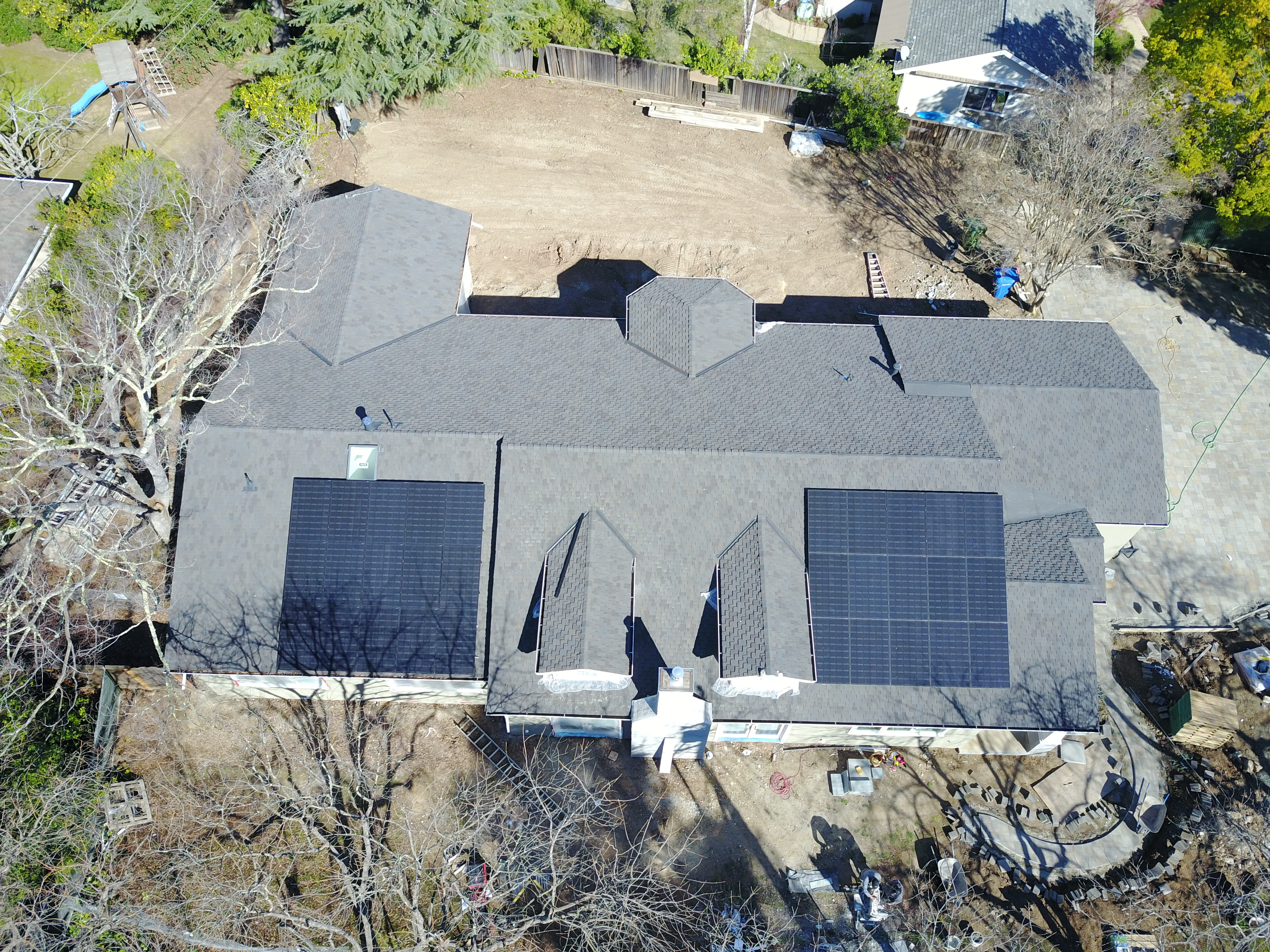 Aerial view of rooftop solar install